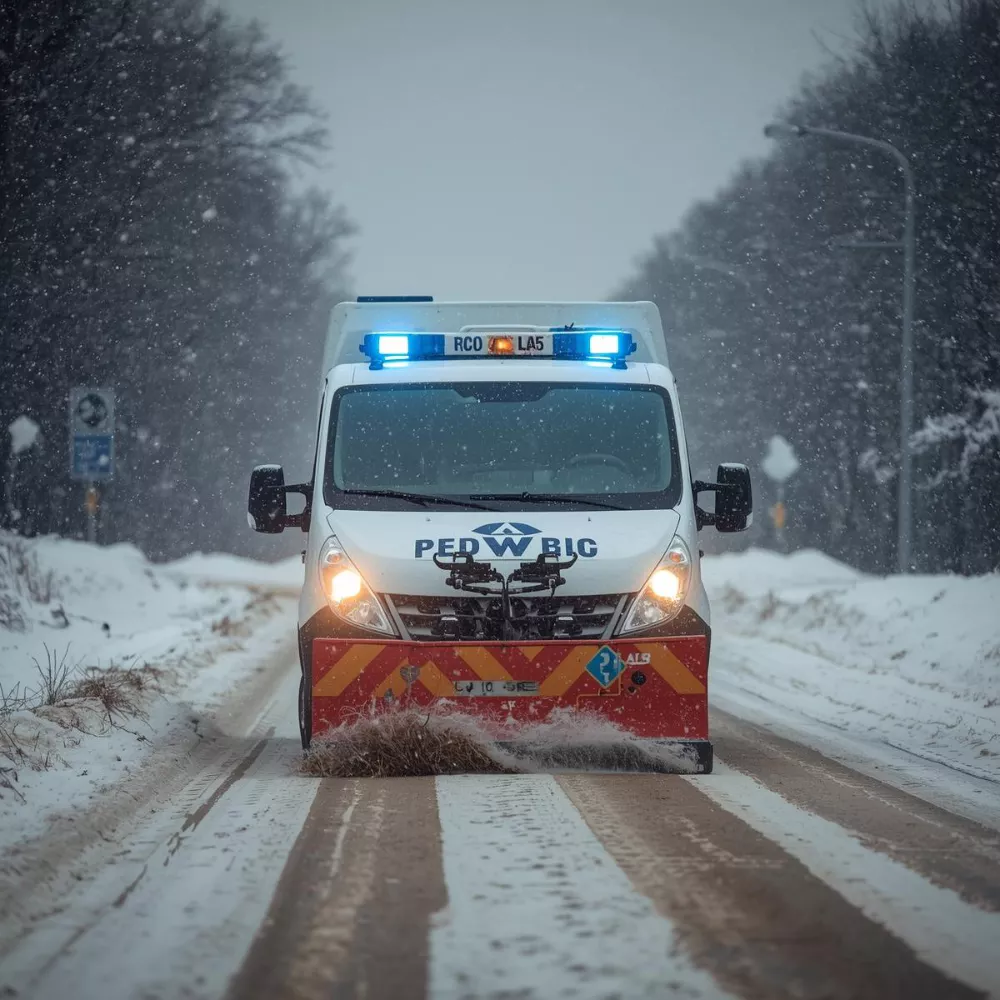 Image of snow plow on a snowy street